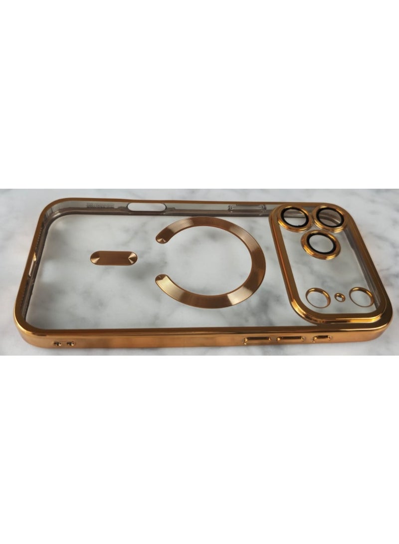 غطاء أنيق لهاتف iPhone 17 Pro Max مقاس 6.9 بوصة، متوافق مع MagSafe، إطار TPU مطلي كهربائياً ناعم مع ظهر شفاف، غطاء هاتف مقاوم للصدمات (ذهبي) - Image 5